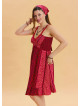 Strap Lace Collar Red Floral Dress 4574
